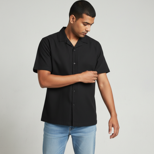 Black Cotton Linen Essential shirt